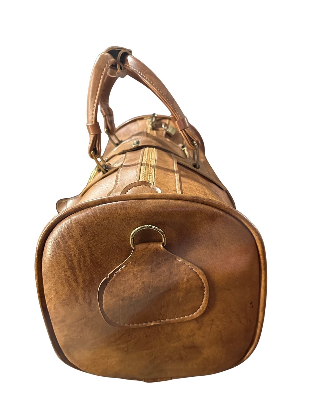 Invicta Vintage Brown Leather Duffel Bag with Brass Hardware Weekender Italy - Picture 3 of 15